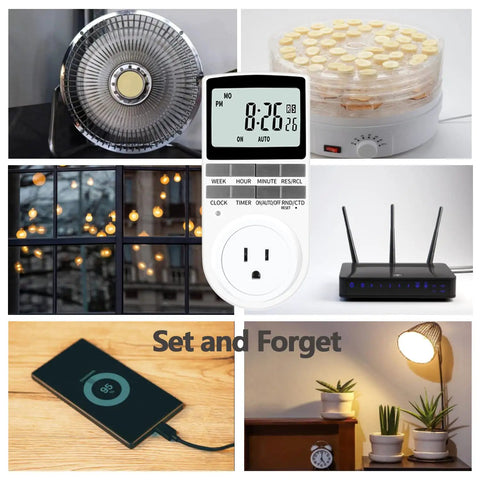 Indoor Digital Outlet Timer Plug With Countdown Delay On Off Switch, 7 Day 24 Hour Programmable Scheduling, Supports Up To 20 Weekly Timers, Great For Lamps, Appliances, And Home Automation