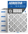 Front view of MERV 13 Pleated Furnace And Air Conditioner Filter Pack 16x25x4 Inches 6 Count in packaging