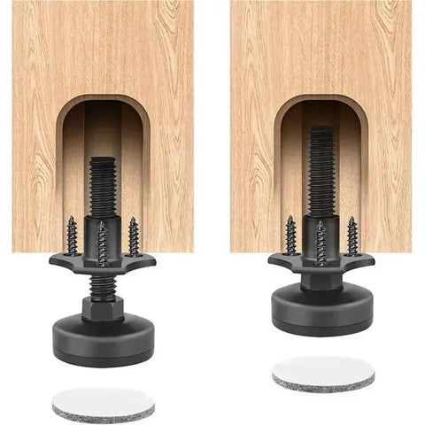 Adjustable Furniture Leveling Feet 4 Pack Heavy Duty Leg Levelers support wood cabinet base on wood floor
