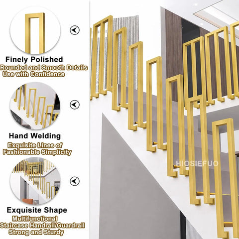 U Shape Stair Railing Indoor Outdoor Heavy Duty Galvanized Steel Handrail Wrought Iron Style Anti Skid Safety Guardrail built like a tank stair railing with a polished design.