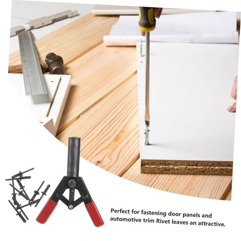 Check Out This Awesome Cabilock Mini Rivet Gun Set Manual Tool Kit For Serious DIYers Who Need A Durable Riveter Machine That Sets Rivnuts Perfectly In One Quick Stroke With Its Ergonomic Design. Manual black rivet gun with red handles and rivets for door panels