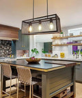 Industrial Five Light Kitchen Island Pendant Light Fixture With Metal Frame In Matte Black Flush Mount Ceiling Hanging Light