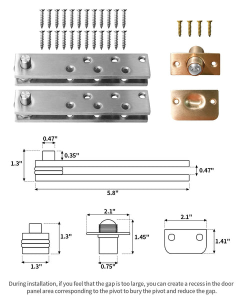Heavy Duty Pivot Hinge For Wood Doors With 360 Degree Rotation Invisible Concealed Pivot Door Hardware with screws and dimensions