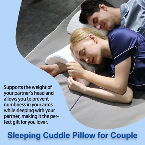 Couples Cuddle Pillow With Memory Foam Arched U Shaped Arm Hole For Travel Rest Office And Bed used by couple in bed
