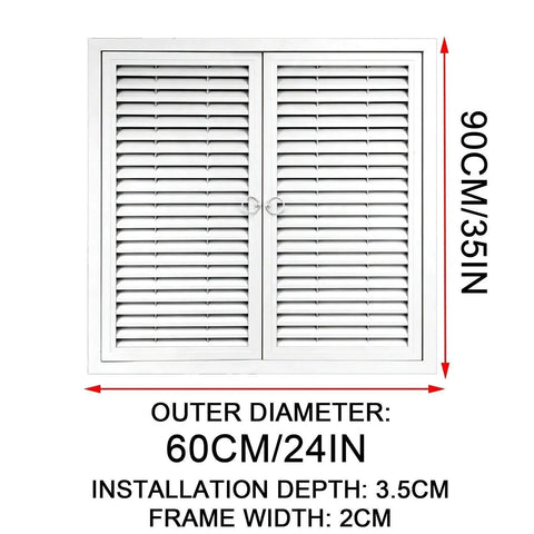 Pro Grade Aluminum Alloy Drywall Access Panel Featuring Slick Heat Dissipation Ventilation Mesh Hella Sturdy Metal Construction And Nifty Handle For Home Tasks, double-door access with slatted design.