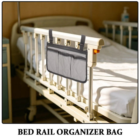 Bed Rail Hanging Organizer With Four Pockets For Bedside Essentials Grab And Go Caregiver Friendly Storage Pouch Armrest Organizer