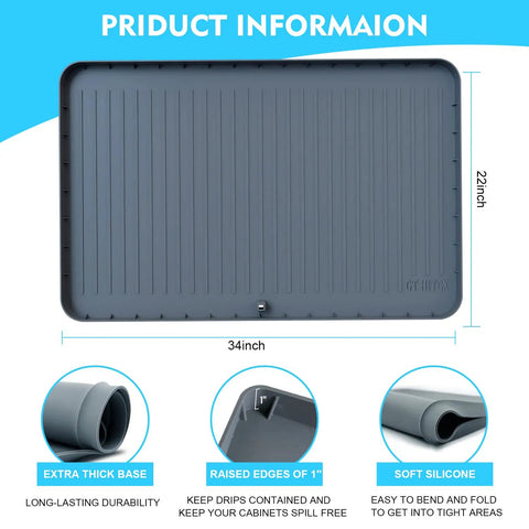 34 Inch By 22 Inch Under Sink Mat Waterproof Silicone Drip Tray With Drain Hole Cabinet Protector For Kitchen And Bathroom