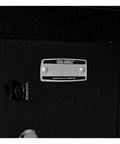 Close-up of Built Different 12 Door Tablet And Cell Phone Locker's metal nameplate and lock, showcasing solid black finish.