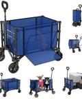 Indigo Collapsible Wagon Cart With Wheels 220 Lb Capacity Foldable Grocery Shopping Cart 120L Utility Wagon For Beach Garden Camping