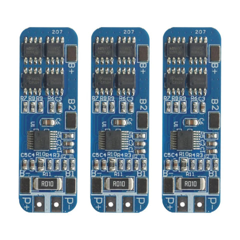 Slick 3Pcs 3S 12V BMS For 18650 Lithium Ion Packs Offering 10 Amp Max Draw smart blue circuit boards with terminal connections.