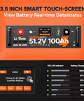 Rock Solid 51.2 Volt 100 Amp Hour LifePo4 Battery With 3.5 Inch Smart Touch-Screen For Real-time Data Display.