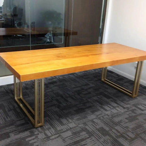 Adjustable Steel Desk Legs Set Of Two, Heavy Duty Premium Iron Construction, metal base supporting wooden table top.