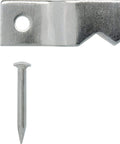 Close-up of a steel saw tooth picture hanger with a 16 gauge pin, part of the Small Saw Tooth Picture Hangers Pack Of 6.