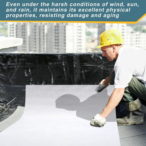 Worker applying Heavy Duty White Polyester Roof Reinforcement Fabric 40X81 Ft Elastomeric Coating Base for roofing repair.
