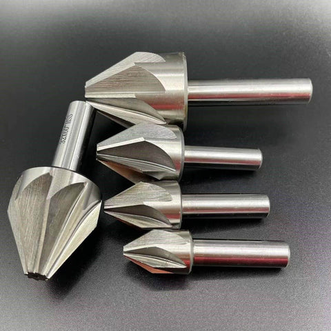 Carbide Chamfer End Mill 60 Degrees With 6 To 8 Flute Deburring Cutter for CNC Router, 25mm Shank, set of varying diameters