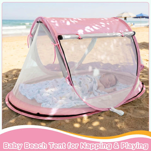 Pop Up Baby Beach Tent Sun Shade With Carry Bag No Fuss UPF 50 UV Protection Easy Setup for infant napping on beach