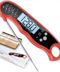 Red Ultra Fast Instant Read Meat Thermometer For Grill And Cooking With Backlight, Foldable Probe, Digital Display