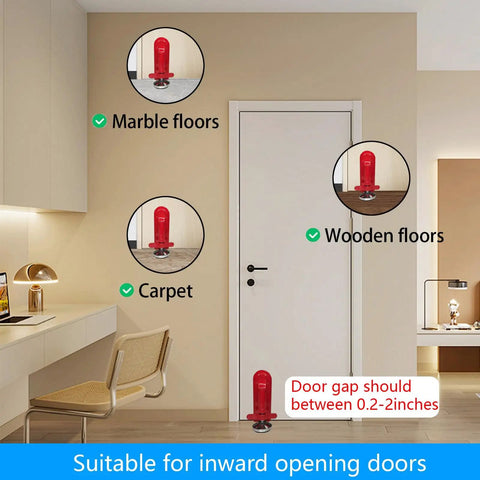 Portable Door Lock For Travel And Home Safety Anti Theft Door Blocker installed on a variety of floors, suitable for inward opening doors.