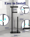 Dimensions and installation of Free Standing Toilet Paper Holder Stand With Rustproof Metal Construction For Four Rolls.