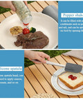 Using pepper shaker from All In One Outdoor Camp Kitchen Gear, 15 Piece Camping Cookware And Utensil Set on meat in pan
