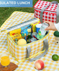 Lightweight Foldable Insulated Picnic Cooler Bag With Zippered Top And 24L Capacity For Hot Or Cold Food on picnic blanket.