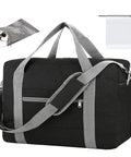 Underseat Personal Item Duffel Bag 18x14x8 Foldable Carry On For Air Travel 25L With Wet Pocket Waterproof Black Polyester