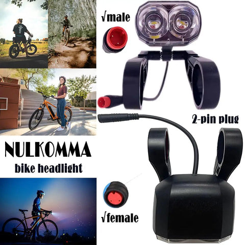 LED Front Headlight For Electric Bike Night Riding Waterproof Front Light Compatible With 24V 36V 48V 60V Batteries And Controllers, 2 Pin Male Female Plug Beefy Bright E-Bike Headlight