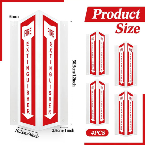 3D Fire Extinguisher Sign With Arrow Down Aluminum Panel Wall Projection Pre Drilled Mounting Holes With Screws And Washers