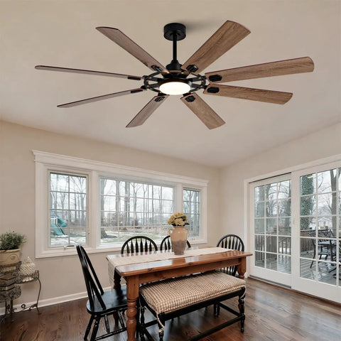 Large Ceiling Fan with Light installed in a dining area, featuring 8 blades and a dimmable light fixture.