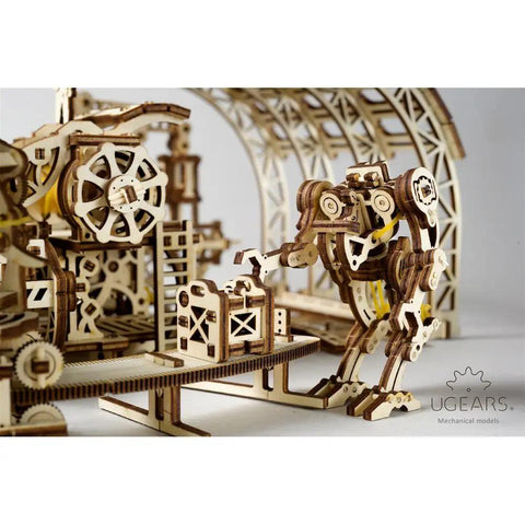 Mechanical Robot Factory 3D Wooden Puzzle Kit From STEAM Line Toys, Fully Functional Steampunk Factory Model With Gears And Moving Parts, robot assembly line