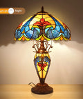 Retro Tiffany Style Table Lamp With Stained Glass, 24 Inches Tall, showing vintage vibe night light with orange glow