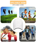 Vintage White Adjustable Cap For Women And Men displayed with scenarios for hiking, running, school, and daily wear