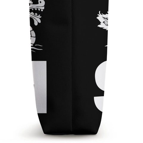Side view of Dope Dragon Boat Paddler Tote Bag For Dragonboating Fans Sync Or Swim Inspired Gear, showing dragon and text design.