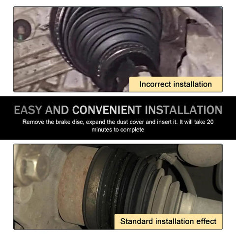 Rack and Pinion Boot Kit 2 Pack Silicone Inner Tie Rod Ball Covers with incorrect and standard installation views