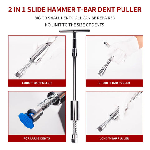 97 Piece Car Dent Repair Kit With Golden Lifter, Slide Hammer T-Bar, Bridge Puller, Paintless Dent Removal Tools For Dings And Car Refrigerator Door Dents, DIY Auto Body Fix At Home That Will Not Scratch Paint, 2-in-1 slide hammer T-bar puller