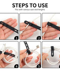 Instructional steps for using 25 Pack Reusable Silicone Cable Ties Ultra Flexible Cord Wraps For Electrical Cords Phone Chargers Earphones