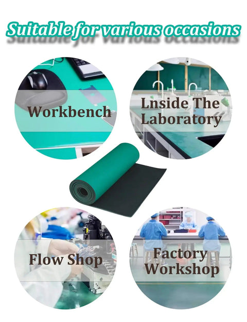 Image of Anti Static Rubber Soldering Mat For Workbench Built Tough With High Temperature Resistance 0.08 Inch Thick Large 120 By 100 Cm Pad For Lab Repair Workshop Electronics Use displayed in various work settings.