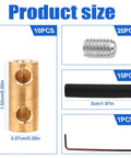 Must Have Ten Piece 10 AWG Wire Connector Nut Kit showing brass connector, screws, heat shrink tube, and wrench dimensions.