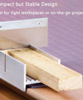 Ultra Handy 5.3 Inch Aluminum Miter Box with precise 3 angle cutting guide in use on a piece of wood