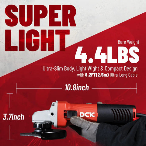 Heavy-Duty 4-1/2-Inch Angle Grinder With 6.7 Amp Motor 11,800 RPM Dual Safety Guards Includes 6-Piece Disc Set For Metal And Wood