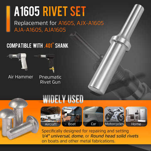 Quarter Inch Rivet Set For Pneumatic Hammers Pro Grade Universal Round And Dome Solid Rivets Kit With Point Four Zero One Shank