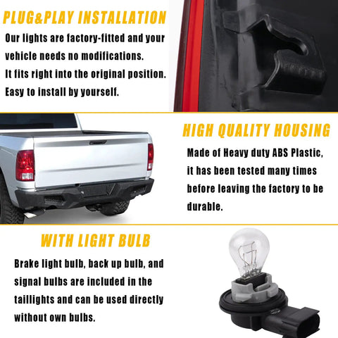 Right Side Tail Light For Dodge Ram 1500 2500 3500 2009 2018 With Bulb Included Passenger Side Replacement Lamp Direct Fit Easy Install