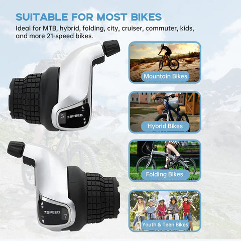21 Speed Bike Shifter Set Left 3 Speed Grip Shifter Right 7 Speed Shifter for mountain city commuter youth and kids bikes