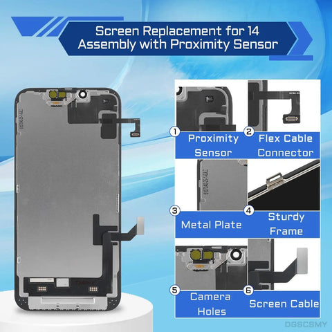 IPhone 14 6.1 Inch OLED Screen Replacement Full Assembly Kit With Digitizer Front Speaker Proximity Sensor 3D Touch Repair Tools