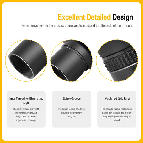Detailed design features of 25mm Wide Angle Planetary Eyepiece For 1.25 Inch Telescopes, 58 Degree Apparent Field, Durable Aluminum Body