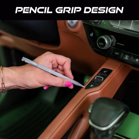 Detailing Pick Set For Cars, 6 Pack Plastic Detailing Picks shown cleaning car console button crevice