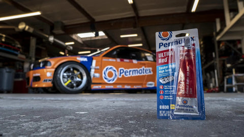 Permatex Ultra Red gasket maker, high-temperature sealant, 3 oz tube in blister pack (front view)