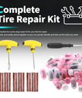 Beefed Up All In One Flat Tire Repair Kit With 60 Screws, 15 Tire Plugs, Seal Strips, Screwdriver And Drill, Dual Repair Methods