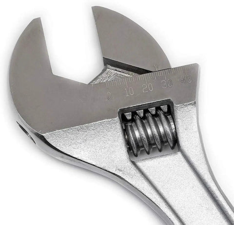 Close-up of adjustable tapered handle wrench with hex jaw for a secure grip ideal for DIY projects and home improvement garage tasks.