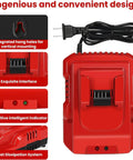 Rapid 18V Lithium Battery Charger Station showing smart indicator lights and drop-in dock design with power cord